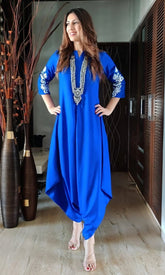 Liva Cotton Royal Blue Embroidered Jumpsuit