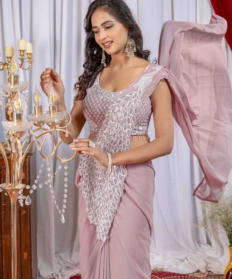 Noor Zahra Luxe Embroidered Saree (Ready-To-Wear) with Blouse