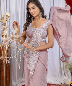 Noor Zahra Luxe Embroidered Saree (Ready-To-Wear) with Blouse