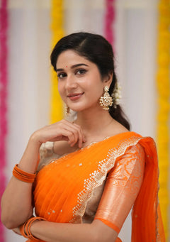 grey and orange ethnic wear