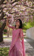 pink organza saree