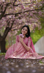 organza half saree with chinnon dupatta