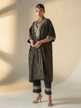 Elegant Black Cotton Lurex Kaftan with Pants
