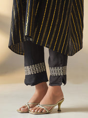 Elegant Black Cotton Lurex Kaftan with Pants