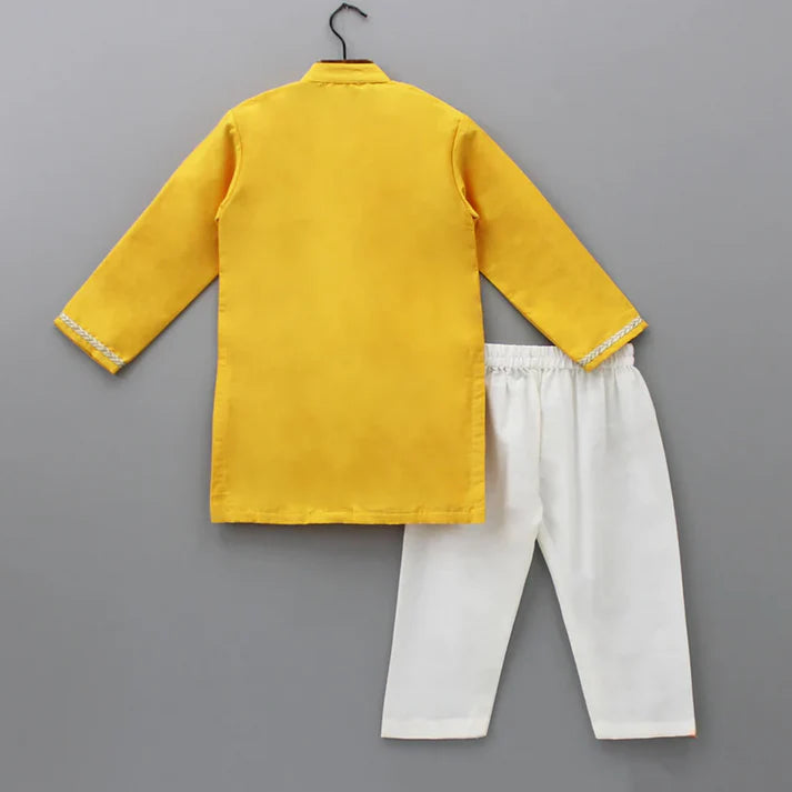 Sunshine Yellow Embroidered Kurta Set for Boys