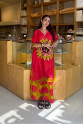 Crimson Mandala Printed Kaftan Set for Women