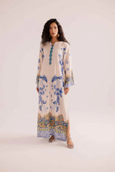 Ivory Blue Floral Printed Kaftan Dress