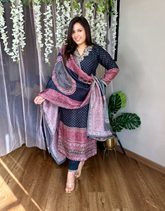 Kajal Ajrakh Bandhej Silk Suit