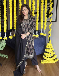 Kajal Ajrakh Cotton Suit with Neck Detail