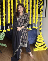 Kajal Ajrakh Cotton Suit with Neck Detail