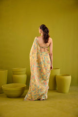 Yellow Crepe Saree With Gold Strapless Blouse