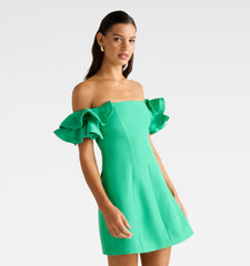 green off-shoulder dress
