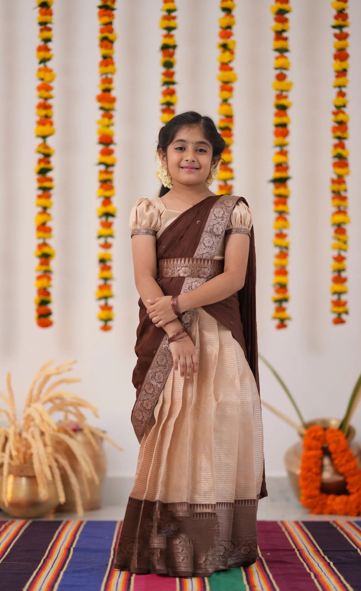 Kumaari Cream Brown Half Saree