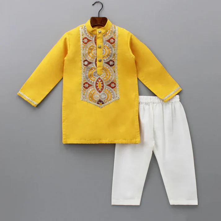 Sunshine Yellow Embroidered Kurta Set for Boys
