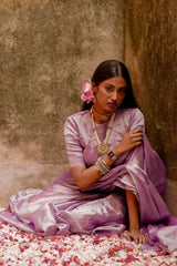 Handwoven Lavender Tissue Saree with Blouse Combo