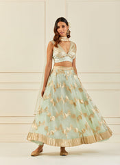 Light Green Organza Banarasi Lehenga With Mukaish Dupatta