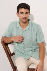 Light Green Striped Half Sleeve Shirt Men