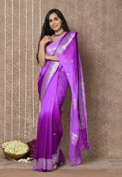 Lilac-Handloom Khaddi Georgette Saree With Sleek Border