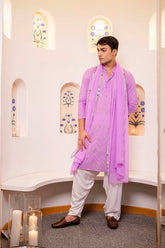 Lilac Chikan Mirror Kurta Men with Dupatta