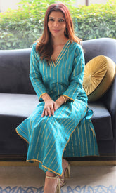 Lurex Teal & Gold Straight Women's Kurta Set