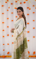 White and green saree