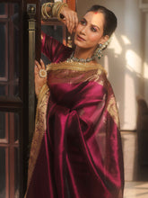 Magenta Banarasee Handwoven Tissue Saree with Lace