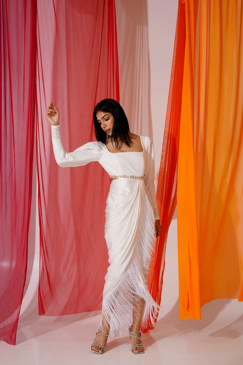 Malta White Draped Dress