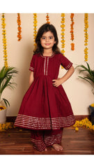 Maroon Gotta Jaal Anarkali Set for Girls Kids