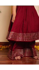 Maroon Gotta Jaal Anarkali Set for Girls Kids