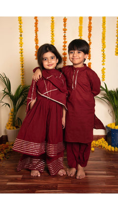 Maroon Gotta Jaal Anarkali Set for Girls Kids
