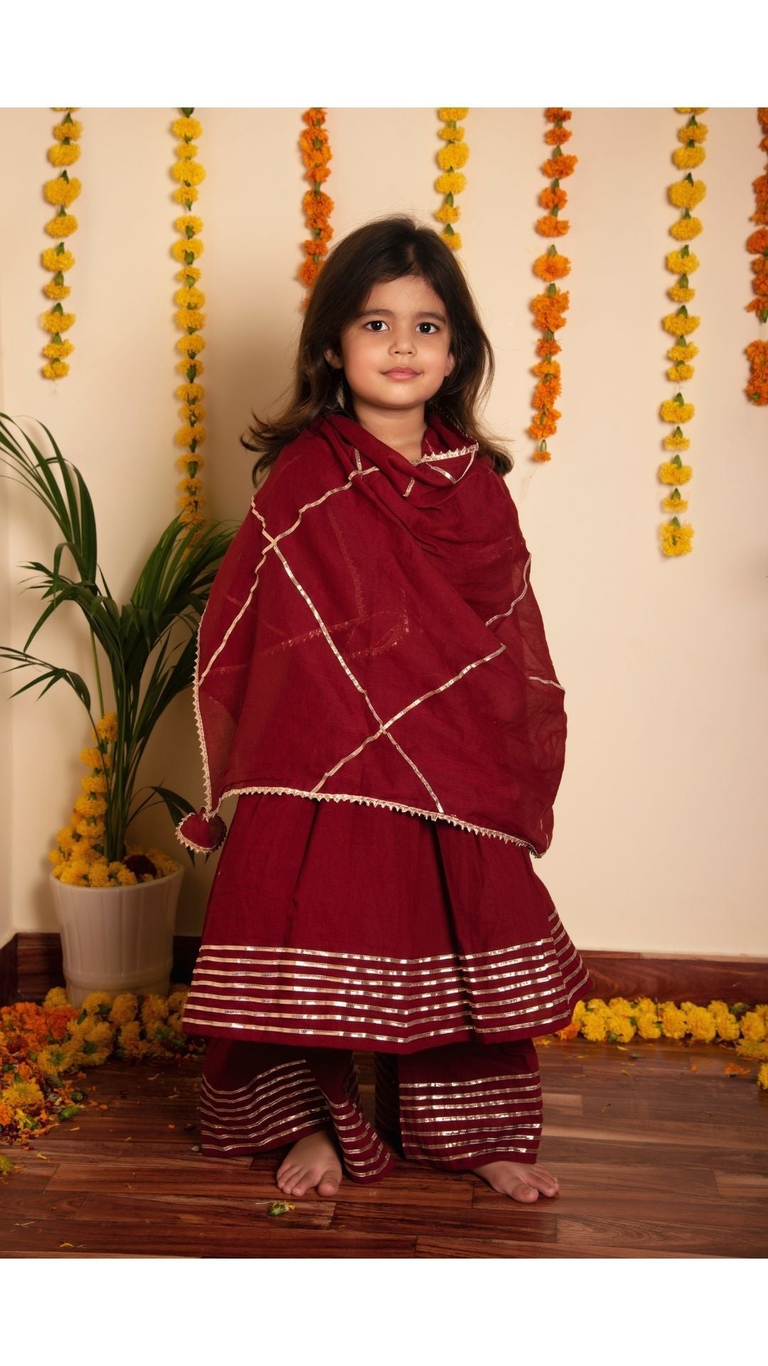 Maroon Gotta Jaal Anarkali Set for Girls Kids