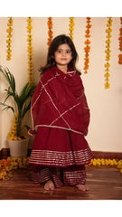 Maroon Gotta Jaal Anarkali Set for Girls Kids