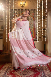 Mastaani Mul Jamdhani Cotton Red Saree