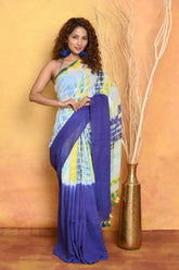 Mastaani Tie & Dye Mul Cotton Blue Saree
