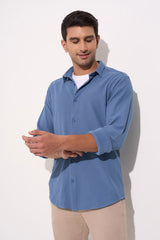 Medium Blue Solid Athleisure Full Sleeves Shirt