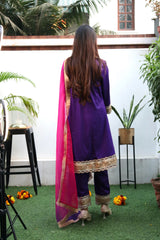 Purple Gold Modal Silk Shaded Suit