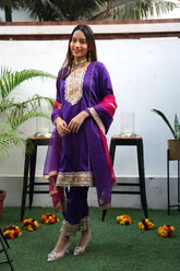 Purple Gold Modal Silk Shaded Suit