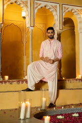 Pink Chikankari Kurta for Men with Paisley Embroidery