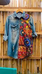 Men's Printed Patchwork Denim Shirt