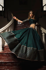 Green Lehenga Set With Organza Dupatta