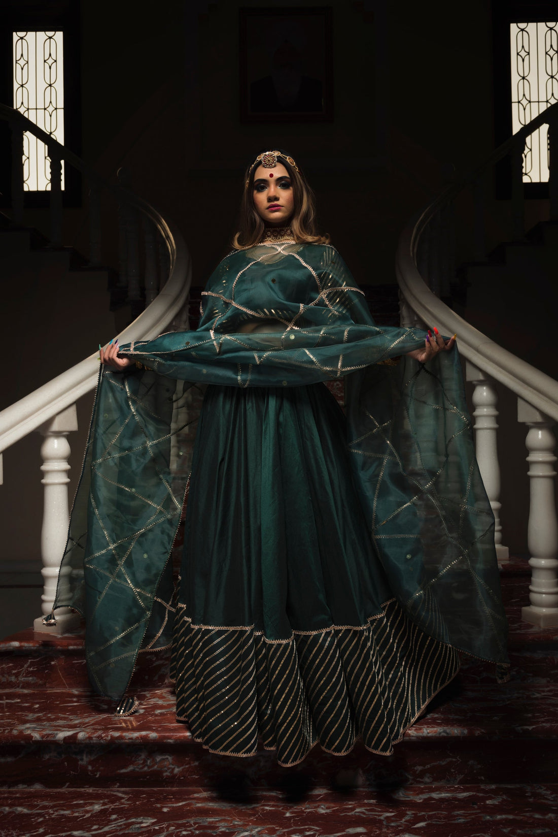 Green Lehenga Set With Organza Dupatta