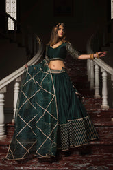 Green Lehenga Set With Organza Dupatta