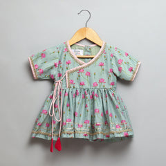 Mint Green Lotus Kurta Dhoti Set with Mukut