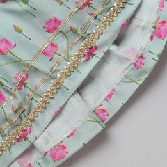 Mint Green Lotus Kurta Dhoti Set with Mukut