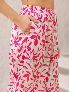Mochi Pink White Modal Palazzo Pants