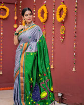 Women’s Mor Print Khan Paithani Border Saree