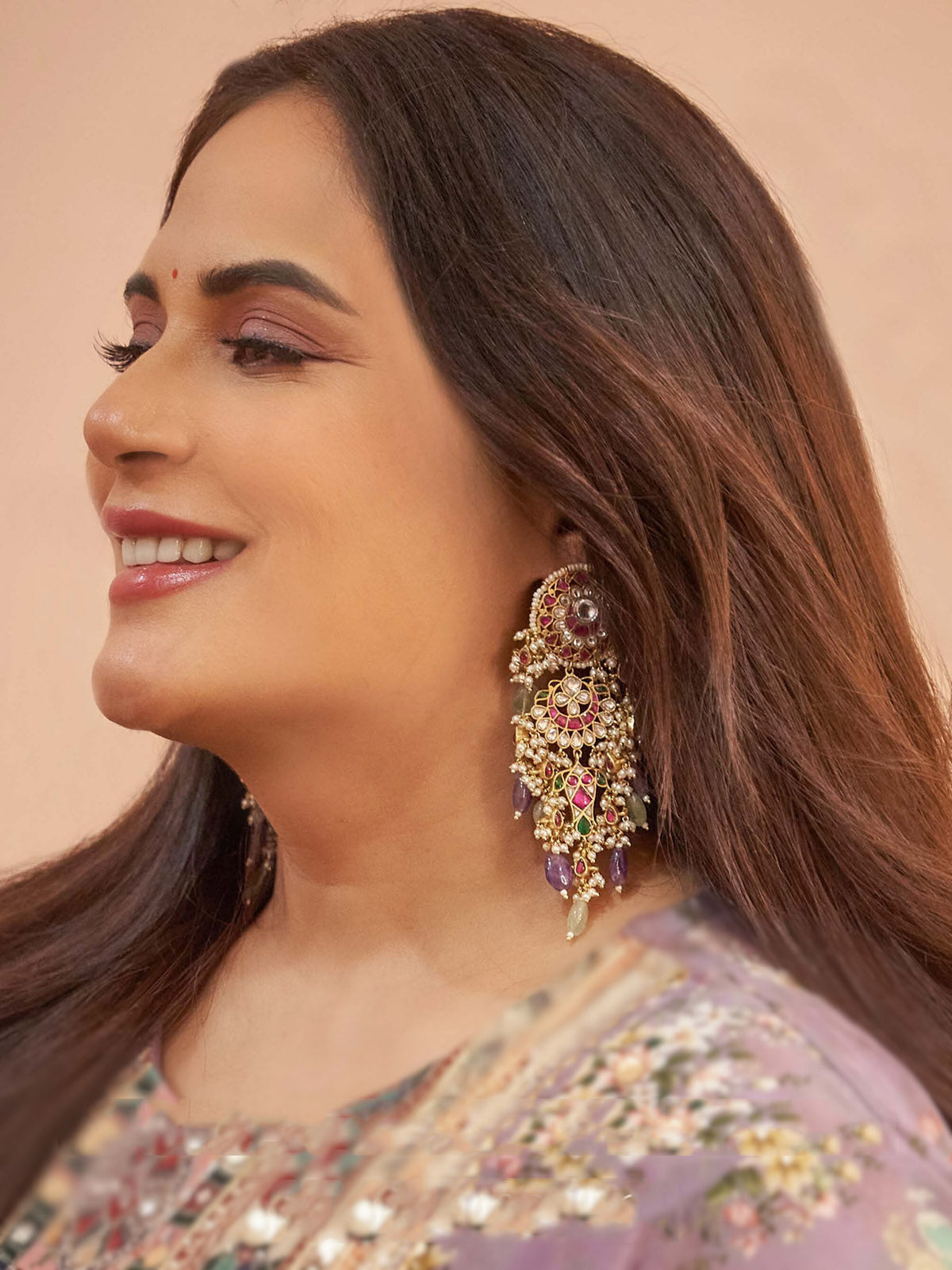 Multicolor Gold Plated Jadau Kundan Earrings