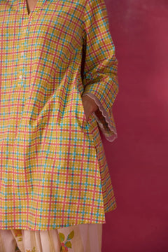 PINK CHECKS & FLORAL PRINTED FARSI SALWAR PRINTED CO-ORD SET