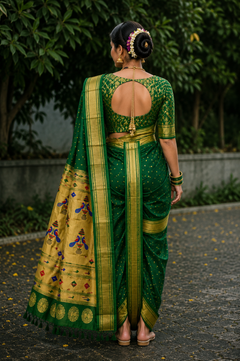Sindoori Red 9 Yard Soft Silk Paithani Saree with Kalash Peacock Pallu