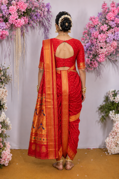 Sindoori Red 9 Yard Soft Silk Paithani Saree with Kalash Peacock Pallu